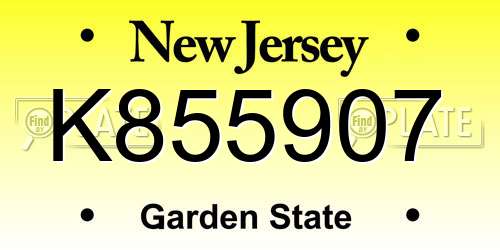 K855907 New Jersey License Plate