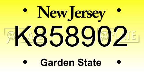 K858902 New Jersey License Plate