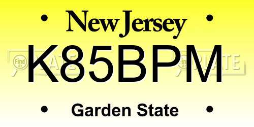 K85BPM New Jersey License Plate