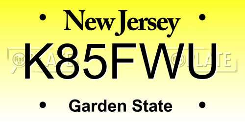 K85FWU New Jersey License Plate