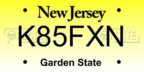 K85FXN New Jersey License Plate