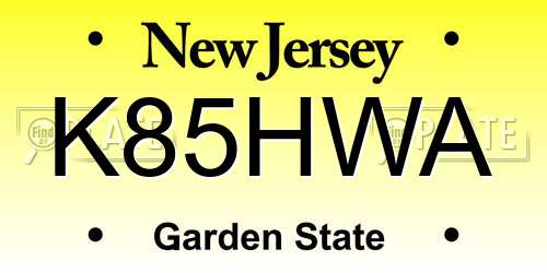 K85HWA New Jersey License Plate