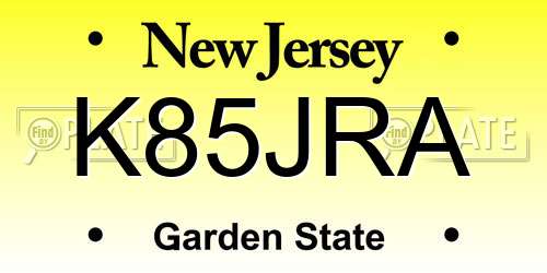 K85JRA New Jersey License Plate