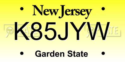 K85JYW New Jersey License Plate