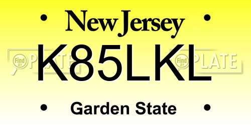 K85LKL New Jersey License Plate