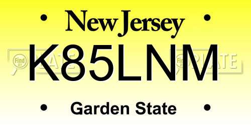 K85LNM New Jersey License Plate