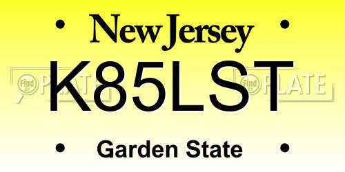 K85LST New Jersey License Plate