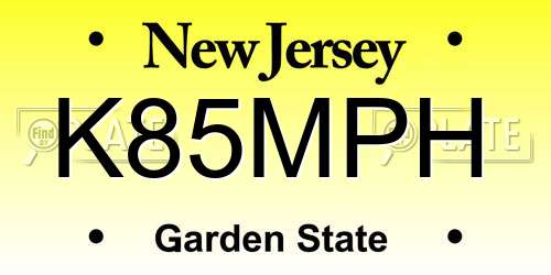 K85MPH New Jersey License Plate