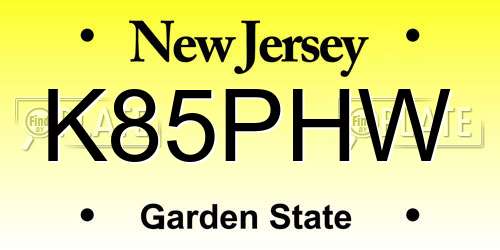K85PHW New Jersey License Plate