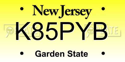 K85PYB New Jersey License Plate