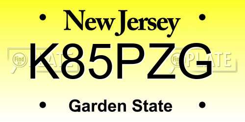 K85PZG New Jersey License Plate