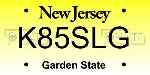 K85SLG New Jersey License Plate