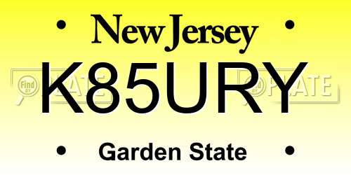 K85URY New Jersey License Plate