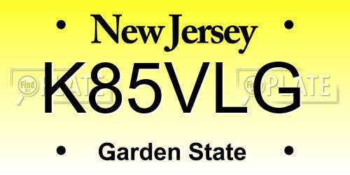 K85VLG New Jersey License Plate