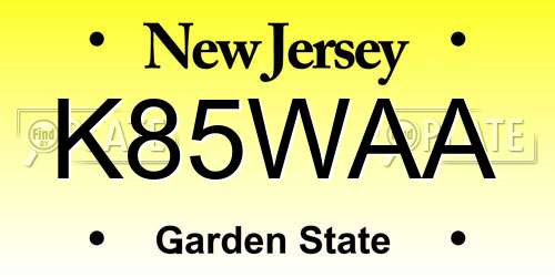 K85WAA New Jersey License Plate