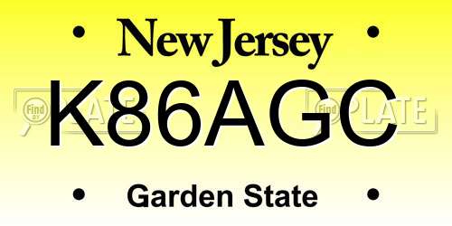 K86AGC New Jersey License Plate