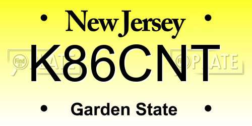 K86CNT New Jersey License Plate