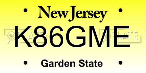 K86GME New Jersey License Plate