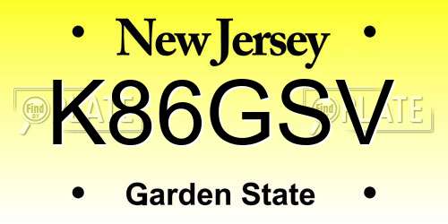 K86GSV New Jersey License Plate