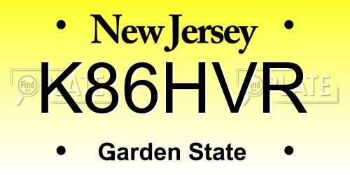 K86HVR New Jersey License Plate