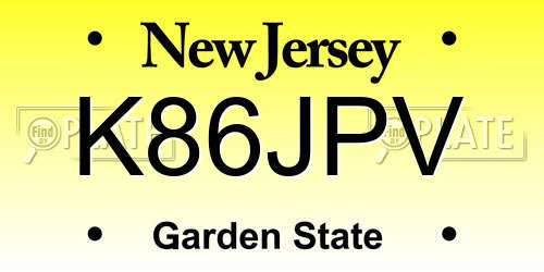 K86JPV New Jersey License Plate