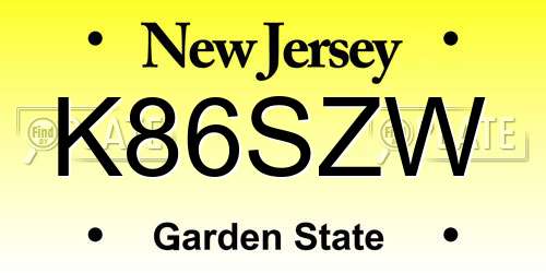 K86SZW New Jersey License Plate