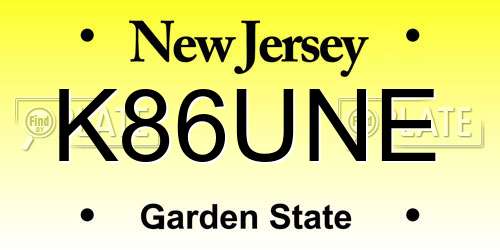 K86UNE New Jersey License Plate
