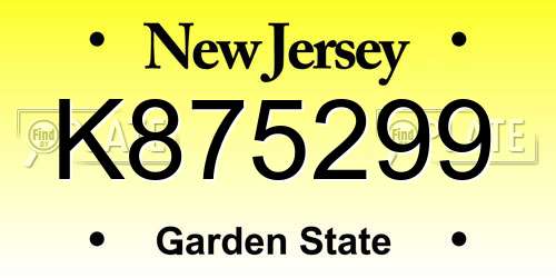 K875299 New Jersey License Plate
