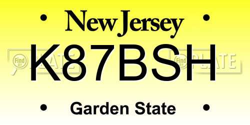 K87BSH New Jersey License Plate