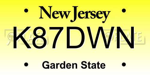 K87DWN New Jersey License Plate