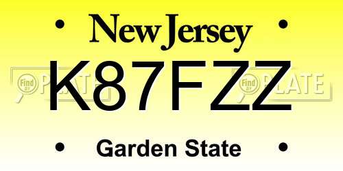 K87FZZ New Jersey License Plate