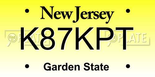 K87KPT New Jersey License Plate