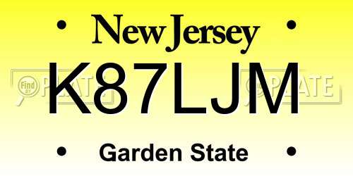 K87LJM New Jersey License Plate