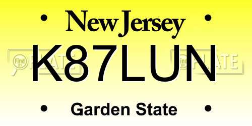 K87LUN New Jersey License Plate