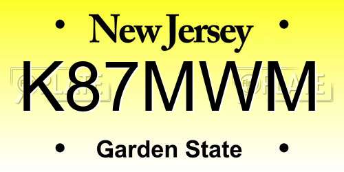 K87MWM New Jersey License Plate