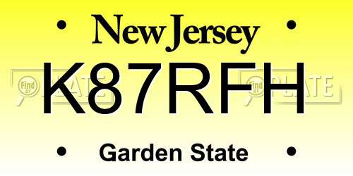 K87RFH New Jersey License Plate