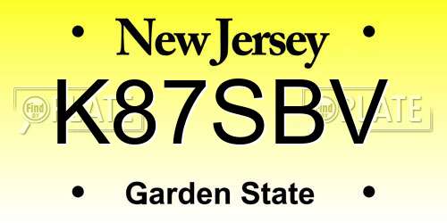 K87SBV New Jersey License Plate