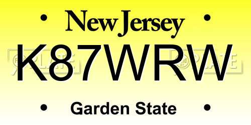 K87WRW New Jersey License Plate