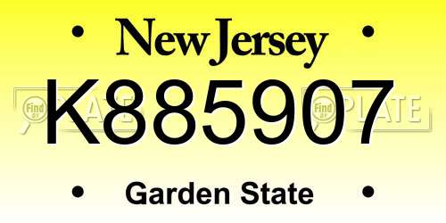 K885907 New Jersey License Plate