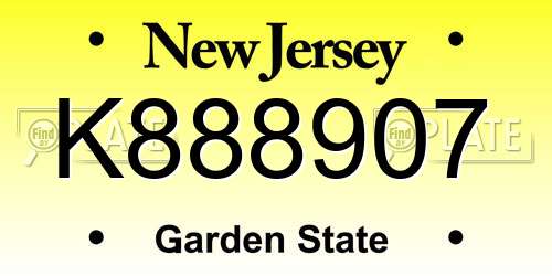 K888907 New Jersey License Plate