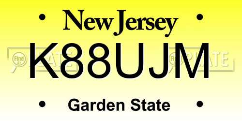 K88UJM New Jersey License Plate