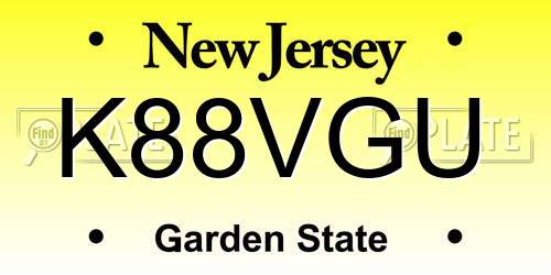 K88VGU New Jersey License Plate