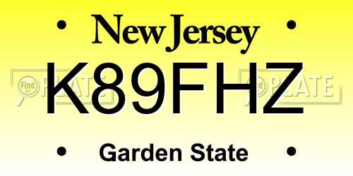 K89FHZ New Jersey License Plate