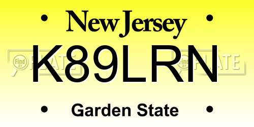 K89LRN New Jersey License Plate