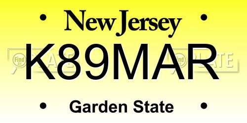 K89MAR New Jersey License Plate
