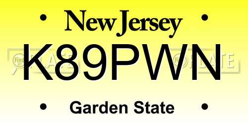 K89PWN New Jersey License Plate