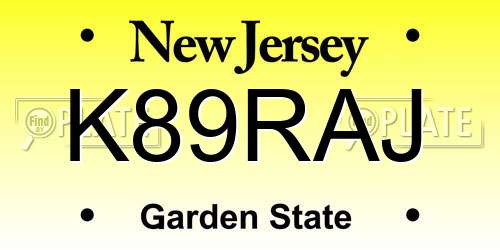 K89RAJ New Jersey License Plate