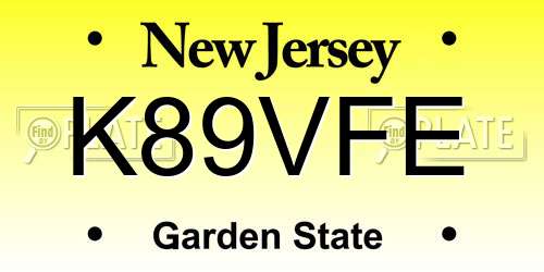 K89VFE New Jersey License Plate