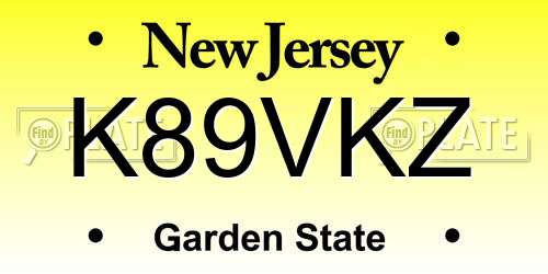 K89VKZ New Jersey License Plate