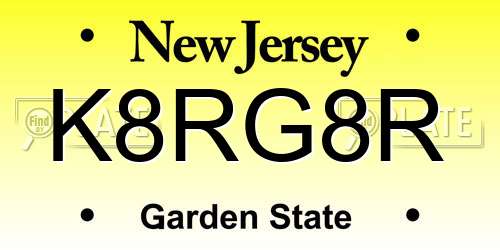 K8RG8R New Jersey License Plate